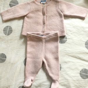 Jacadi Pink Baby Girl Knit Set Footed Leggings + Cardigan 3m